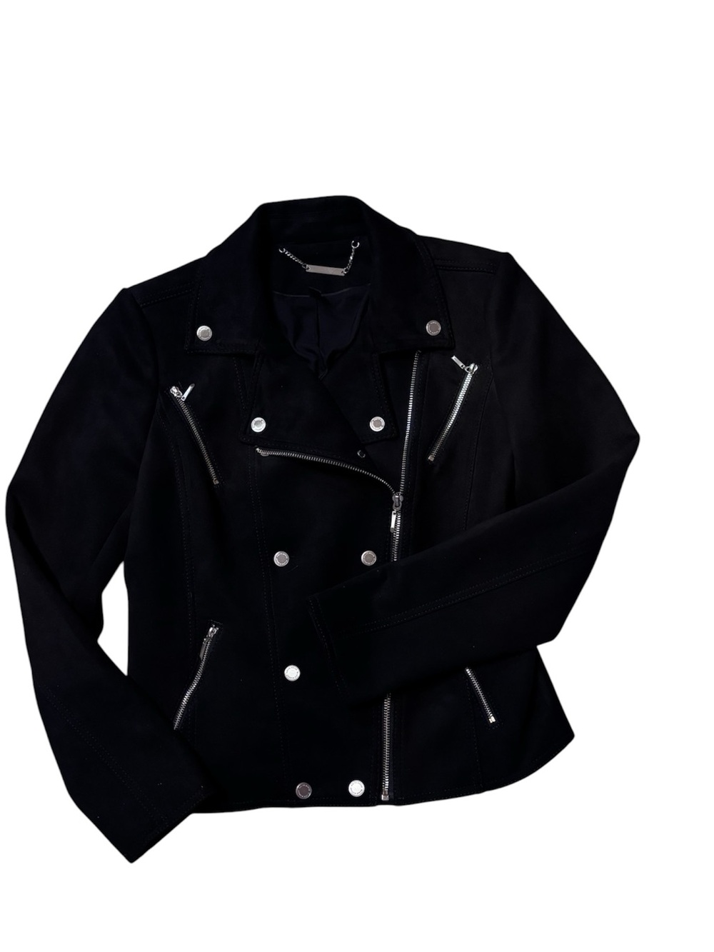 WHBM Vegan Ultra Suede Black Moto Jacket Size 6 EUC - Picture 7 of 15
